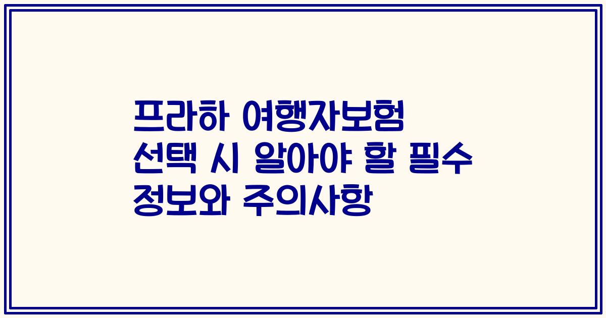 프라하 여행자보험 선택 시 알아야 할 필수 정보와 주의사항